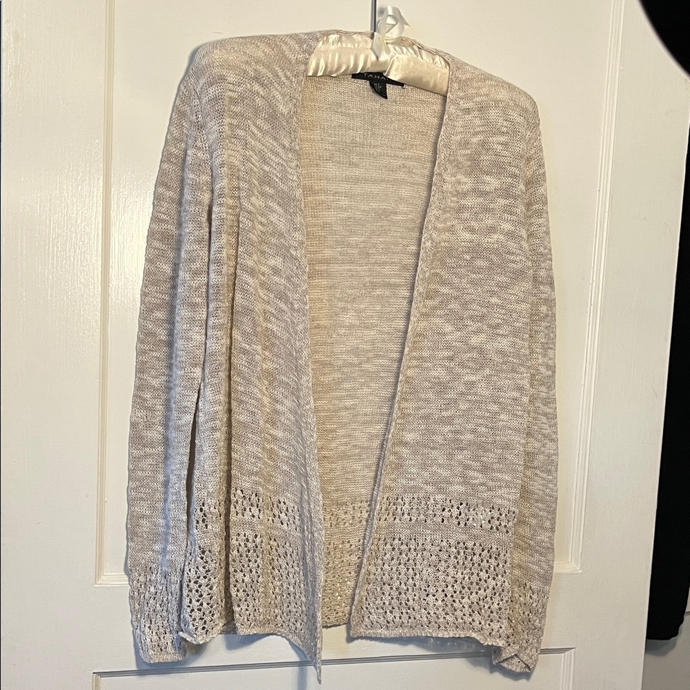 Tahari Cream Open-Front  Linen Blend Lightweight Summer Cardigan size small